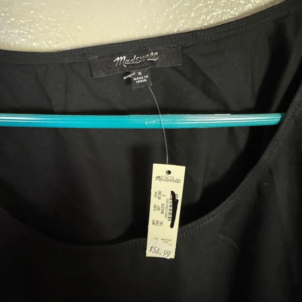 Madewell Puff Short Sleeve Scoop Neck Top Womens S Black Cotton Relaxed Pullover